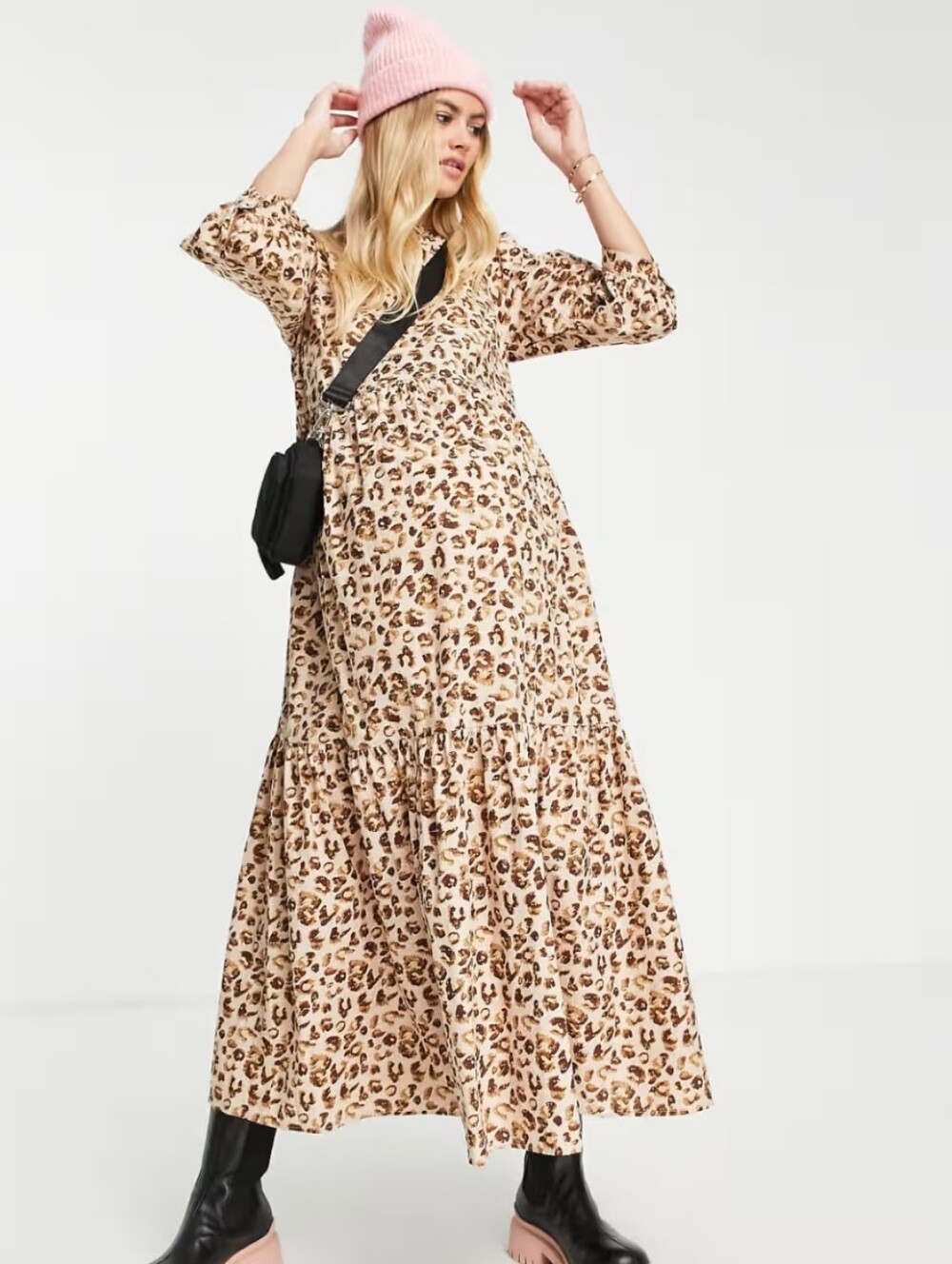 Asos Leopard Animal Print Swiss Dot Texture Tiered Maxi Dress Peasant Boho 20